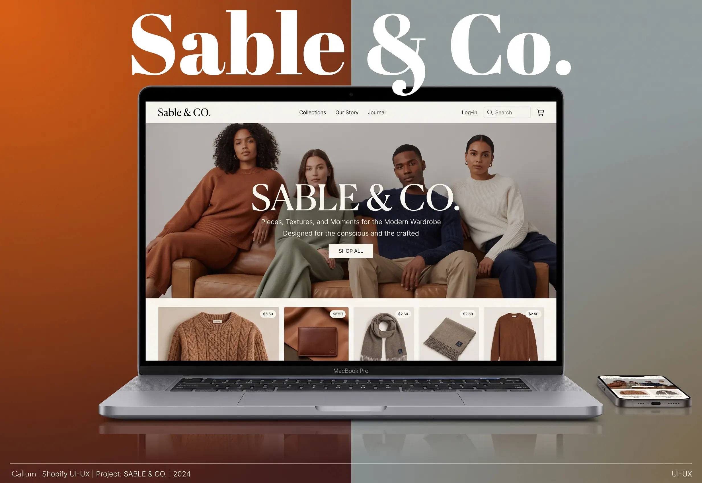 Sable & Co. ecommerce site shown on a laptop
