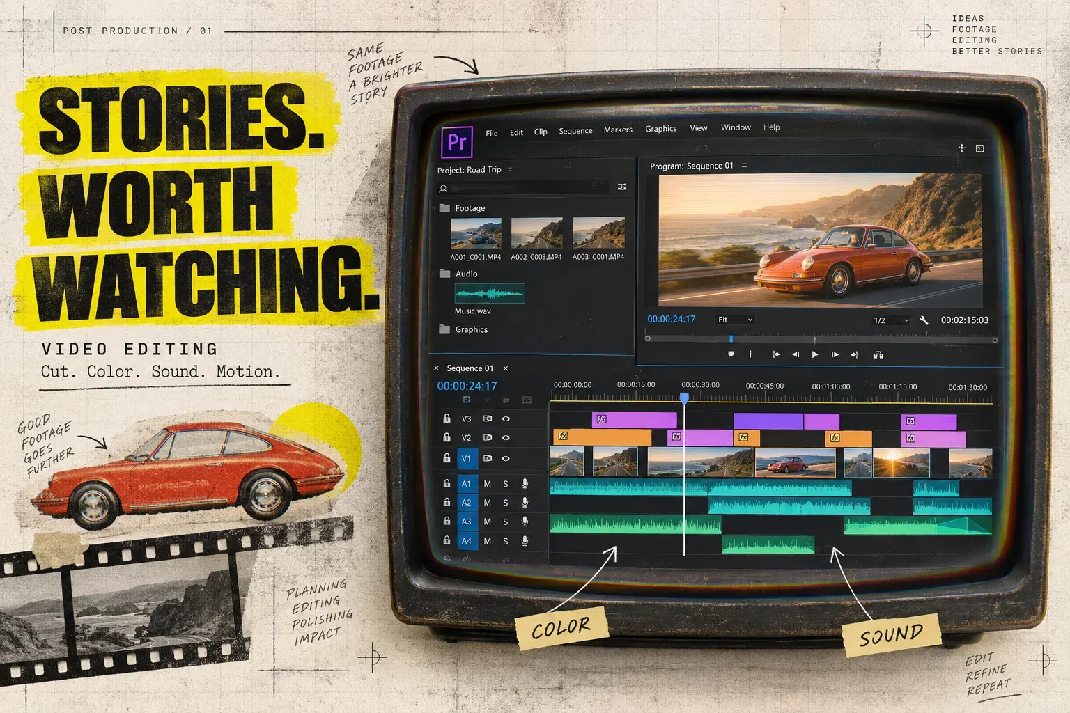Video editing work: a finished edit shown on the timeline